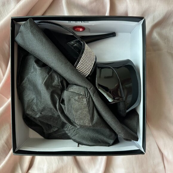 Pleaser Black Patent Platform Heels with Rhinestones - Picture 2 of 7